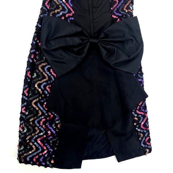 Vintage Gunne Sax Strapless Black Rainbow Sequin Minidress with Bow Size 5/6 - Picture 15 of 16